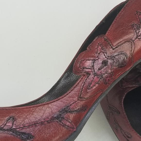 Apepazza Sz8.5 Red Leather Applique Floral Heels - Picture 12 of 14